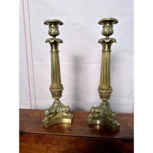 Bougeoirs En Bronze, époque Restauration – Début XIXe