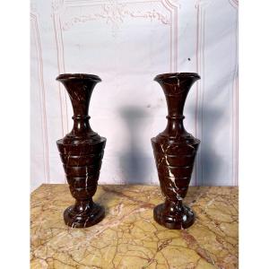 Pair Of Royal Red Marble Vases
