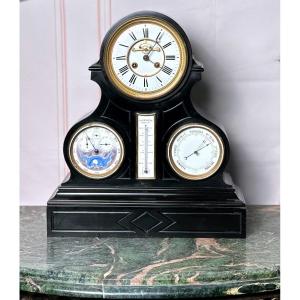 Black Marble Pendulum Clock Visible Brocot Escapement With Perpetual Calendar And Moon