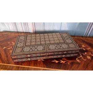 19th Century Arabesque Inlaid Backgammon Set