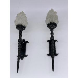 19th Century Wrought Iron Torch