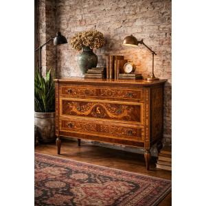 19th Century Italian Marquetry Chest Of Drawers 