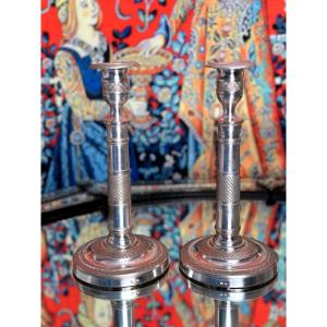 Silver-plated Bronze Candlesticks, Restoration Period, 19th Century