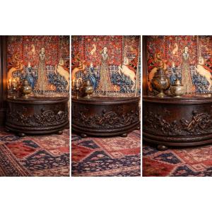 Richly Carved Wooden Basin In Neo-renaissance Style