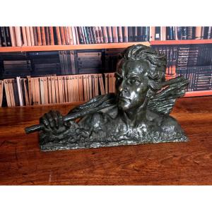 Bronze 1930, 56 Cm, Bust: Jean Mermoz, Signed Alexandre Ouline