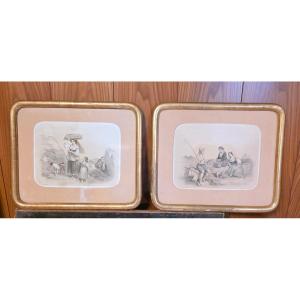 Engraving (the Area Around Naples) Signed F. Grenier