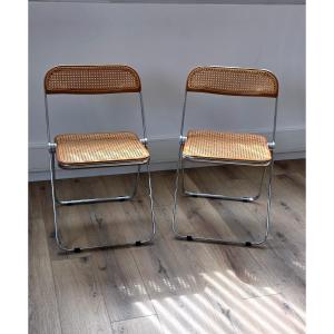 Plia Folding Chairs With Wickerwork By Giancarlo Piretti For Anonima Castelli