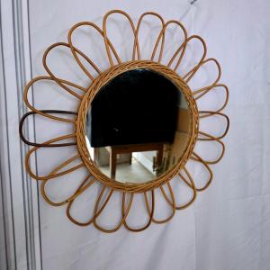 Vintage Rattan Mirror 1950