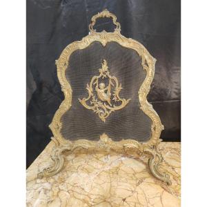 Antique Louis XV Firescreen In Gilt Bronze