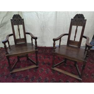 Walnut Gothic Style Armchairs