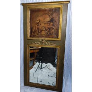 Trumeau Louis XVI Style Lacquered Green And Gold, Late Nineteenth