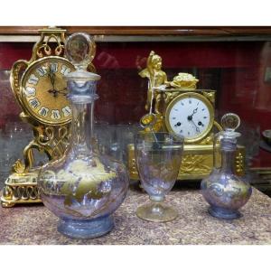 Rare Set Carafe Glass Of Water Crystal Of Venice Murano Lion Decor Gold Highlights Inclusion