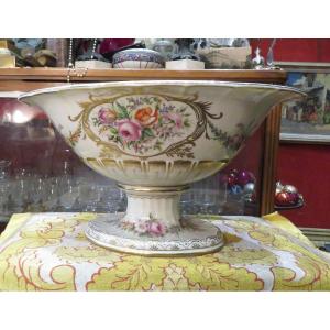 Rare Very Large Paris Porcelain Cup Painted Decorated With Floral Garlands Period 1900