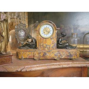 Old Large Pendulum In Siena Marble And Bronze Allegory Of Nineteenth Literature