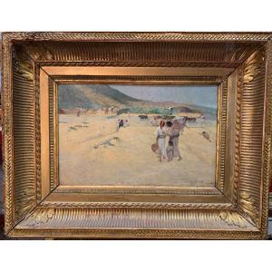 Francisque Noailly Environs D Algiers Oil On Canvas Marouflaged On Cardboard Orientalist Scene