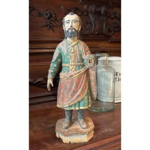 Religious Statue In Polychrome Wood 18th Century Pilgrim Hispanic Work