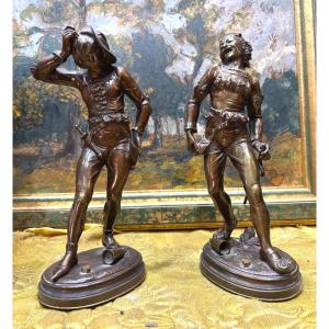 Pair Of 19th Century Bronze Statues Of Dice Players By Fog Patinated Medal 