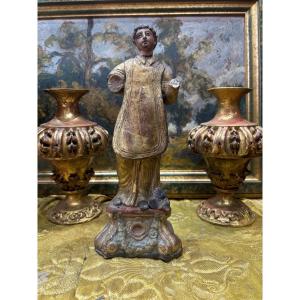 18th Century Golden Terracotta Sculpture St étienne Santon Religious 