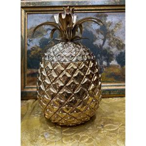 60s Gold Metal Ice Cube Bucket In Pineapple By Mauro Manetti Italy Firenze M/m