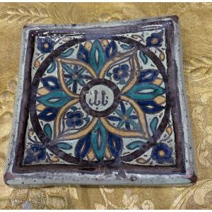 Old Tunisian Ceramic Trivet Tray Nabeul 19th Century Orientalist 