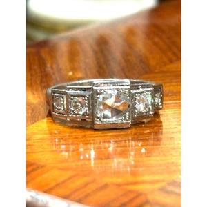 Art Deco Period 1930 Tank And Diamond Platinum Ring 