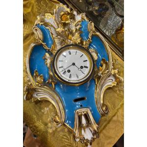 Late 19th Century Paris Porcelain Wall Clock With Floral Decor And Gilding