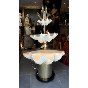 Indoor Fountain And Floor Lamp – Real Giant Clam Shell, Swan Head, Feather – Rare