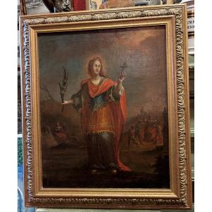 Saint Apollonia, Patron Saint Of Dentists, Oil Painting On Canvas, 17th-18th Century, Religious 