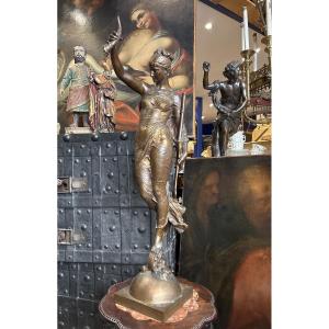 Mathurin Moreau 1876 Cast Of Barbedienne The Wheel Of Fortune Patina Medal Golden Highlights 