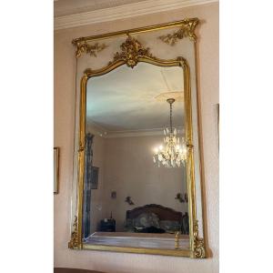 Antique Trumeau Mirror Fireplace Wood And Gilded Stucco 19th Century Lxv Style 