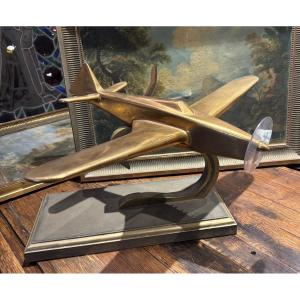 1950s Bronze Spitfire Fighter Plane On Cast Iron Base War Aviation 