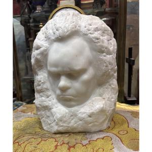 Beethoven Bust In Bas-relief In Carrara Marble, Circa 1920 
