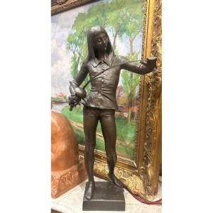 Bronze Sculpture Of émile Laporte, Swordsman And Fencer, 19th Century