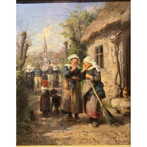 Henri Girardet, Breton Women And The Procession, Brittany, 1878, Oil On Canvas 