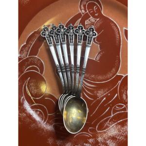 Cardeilhac Christofle Renaissance 6 Small Solid Silver Spoons With Gilt Interior