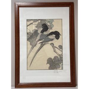 Imaro Keinen Japanese Print 1892 Series Birds Plants Magpies