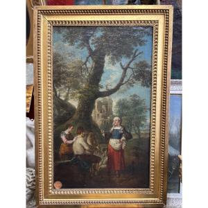 La Bohémienne Diseuse De Bonne Aventure Oil On Canvas 18th Century Piper