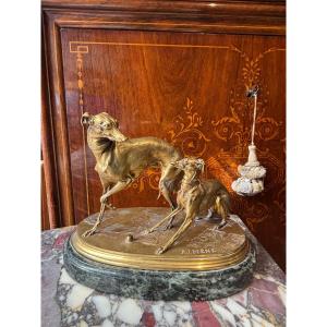 Pierre Jules Mène Les Lévriers Gilt Bronze Animal