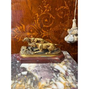 Pierre Jules Leads Hunting Dogs Ormolu Cast Susse Animal 19th Century