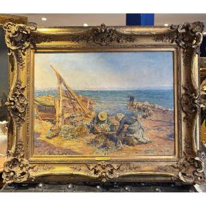 Julien Gagliardini Le Triage Des Moules à Martigues Large Oil On Canvas Surround By Ziem