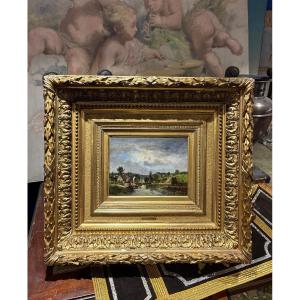 Tableau Marine XIX E Oil On Mahogany Louis Watelin