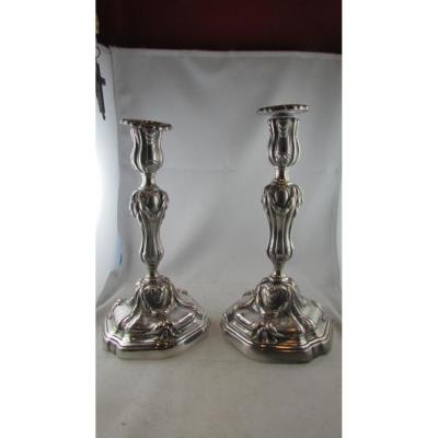 Old Pair Candlesticks Candlesticks From Table 19 Metal Silver Style Louis XIV Regence