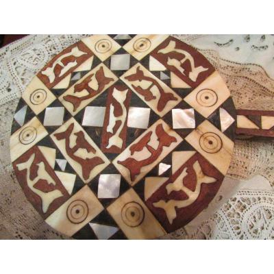 Former Mirror Orientalist Face A Glass Hand Tunisian Marquetry Bone Ebene Nacre XIX