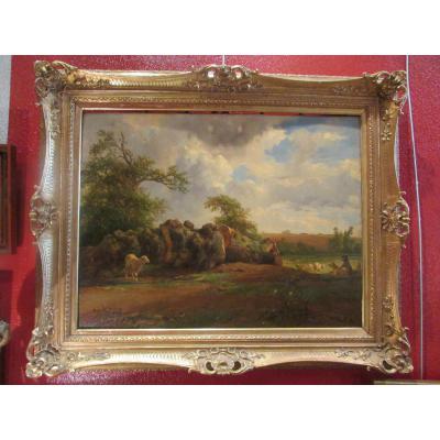 Big Picture Oil On Wood Brascassat 1852 XIX Barbizon School Mouton