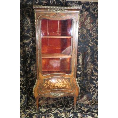 Showcase Library Rosewood Wood Marquetry Flowers Napoleon III Epoque Nineteenth Bronze
