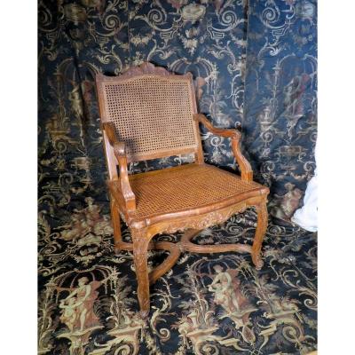 Finely Crafted Armchair A Flat Back Regence Eighteenth Cane Bottom Stamped Sc