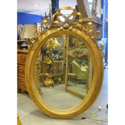Superb Large Oval Medallion Mirror Epoque 1830 Style Lxvi A Decorated Wrapped Knot