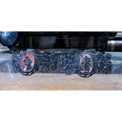 Rare Pair Of Blackened Iron Steel Bracelets From Berlin Geiss Ironwork 1820 Silesian Cameo Sylphide