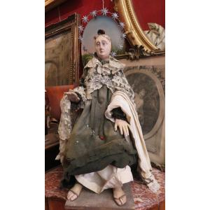 18th Century Wooden Procession Statue Virgin Mary In Tears Stabat Mater Religious