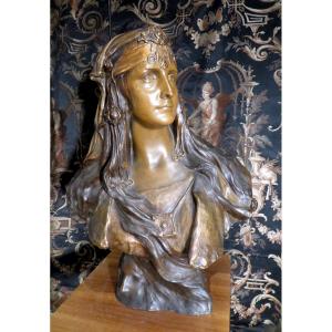 Large Statue Bust Goldscheider Art Nouveau Epoque 1900 Rebecca? Orientalist Terracotta